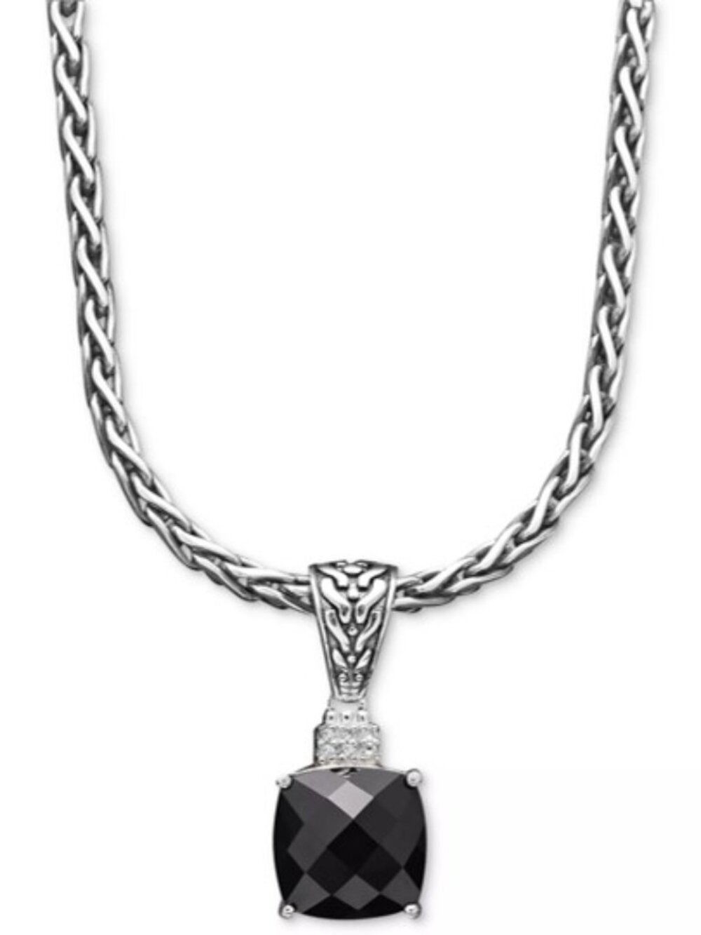 NWOT Balissima by EFFY Sterling Silver Onyx and Diamond Accent Pendant Necklace